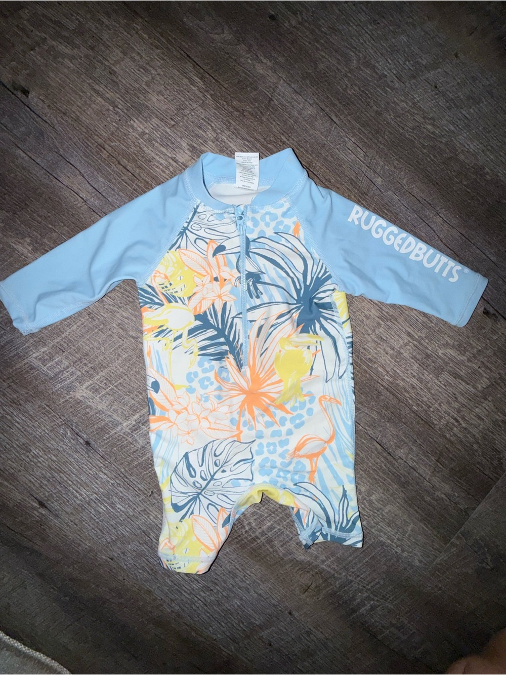 Rugged Butts Light Blue Tropical Print One-Piece Footie